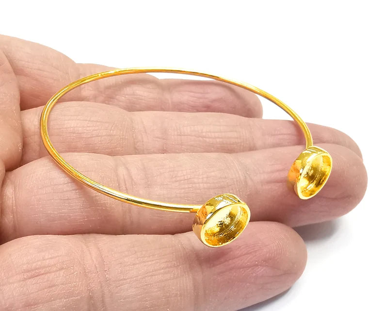 Adjustable Round Bracelet Bases, Resin Cuff Blanks, Cabochon Bezel, Mosaic Mountings, Dry flower Frame, Shiny Gold Plated Brass (8mm) G27336