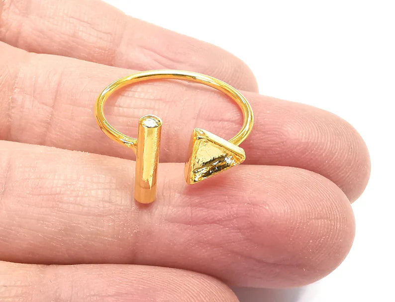 Rod Triangle Shiny Gold Ring Bezels Settings Resin Backs Cabochon Mounting Gold Plated Brass Adjustable Ring Base (6mm blank) G27337