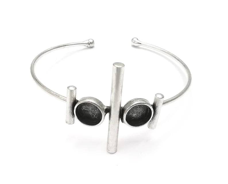 Rod Bracelet Blank Resin Cuff Dry Bezel Cabochon Base Adjustable Antique Silver Plated Brass (8mm Blanks) G27338