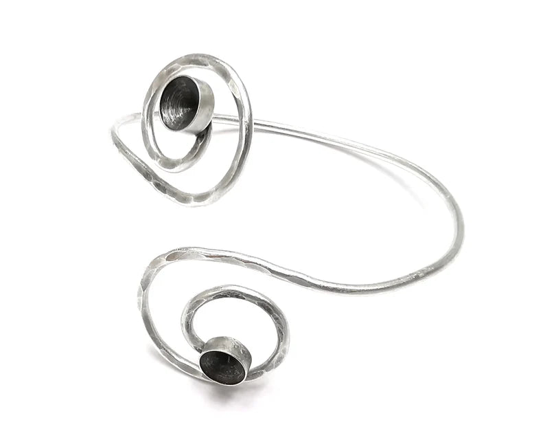 Swirl Wire Bracelet Cuff Cone Blank Bezel Glass Cabochon Base Adjustable Antique Silver Plated Brass (8 mm ) G27341
