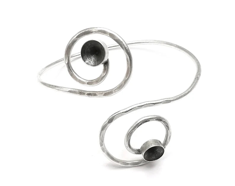 Swirl Wire Bracelet Cuff Cone Blank Bezel Glass Cabochon Base Adjustable Antique Silver Plated Brass (8 mm ) G27341