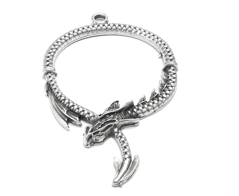 2 Dragon Charms Pendant Antique silver plated charms (64x42mm) G27227