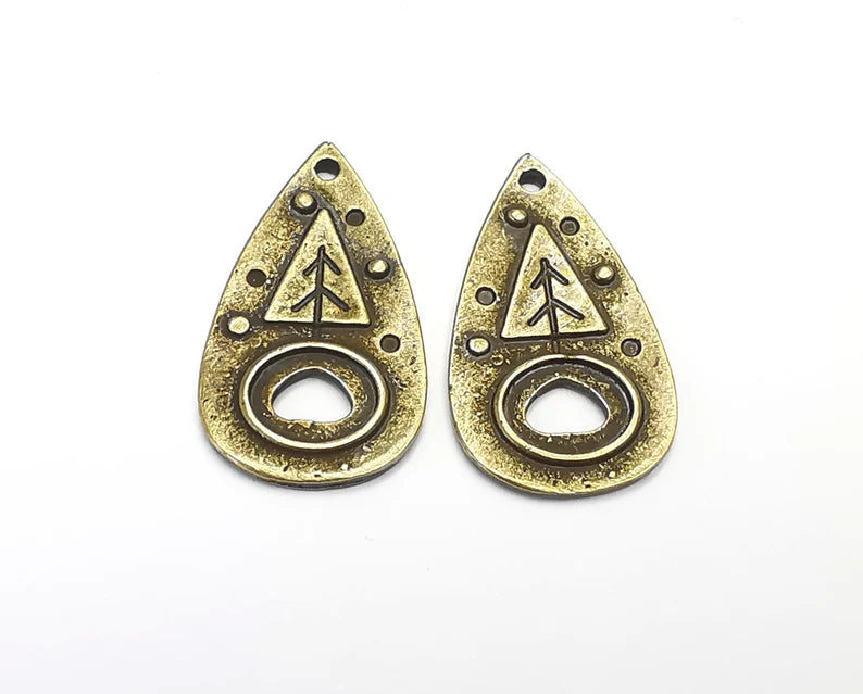2 Tree Drop Charms Antique Bronze Plated Charms (33x18mm) G27229
