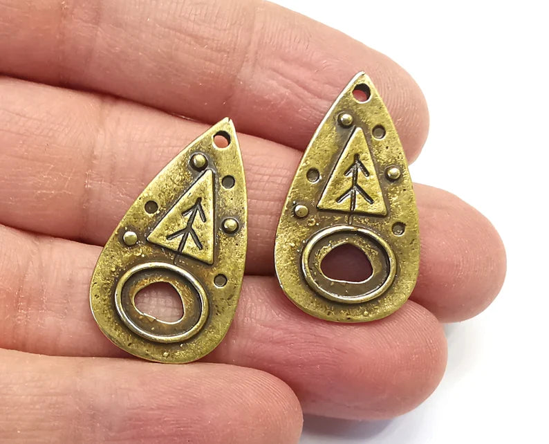 2 Tree Drop Charms Antique Bronze Plated Charms (33x18mm) G27229