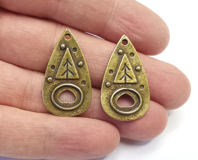 2 Tree Drop Charms Antique Bronze Plated Charms (33x18mm) G27229