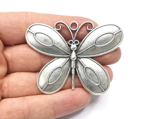 Butterfly Pendant Blank Bezel Mosaic Mountings Cabochon Setting Antique Silver Plated (67x50mm)(13x6mm Blank) G27348