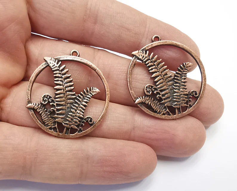 2 Fern Charms Antique Copper Plated Charms (34x31mm) G27232
