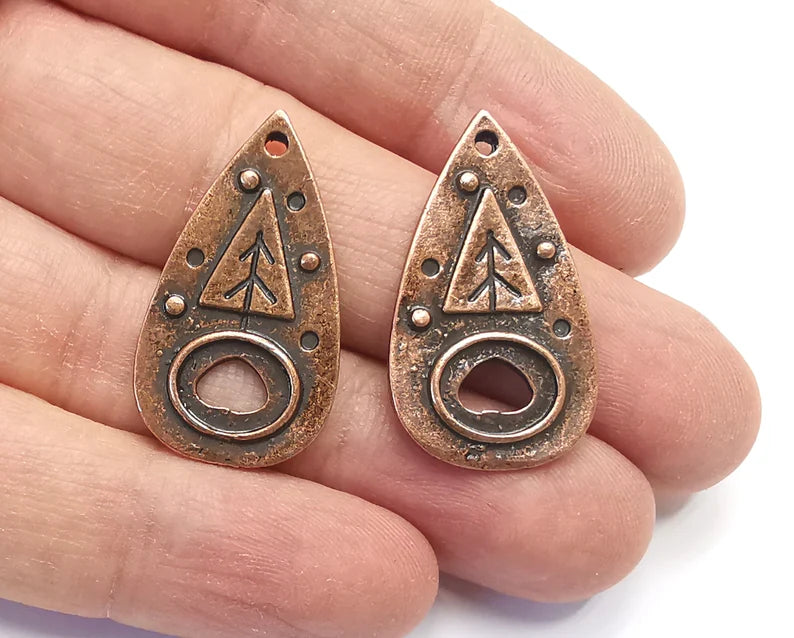 2 Tree Drop Charms Antique Copper Plated Charms (33x18mm) G27233
