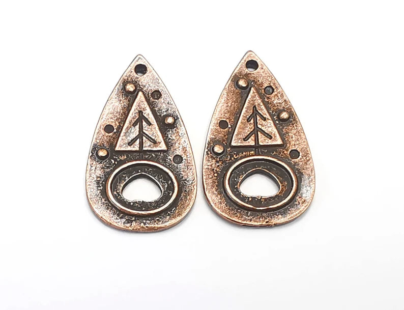 2 Tree Drop Charms Antique Copper Plated Charms (33x18mm) G27233