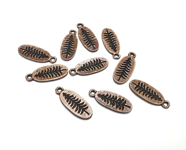 10 Pine Tree Charms Antique Copper Plated Charms (24x9mm) G27236