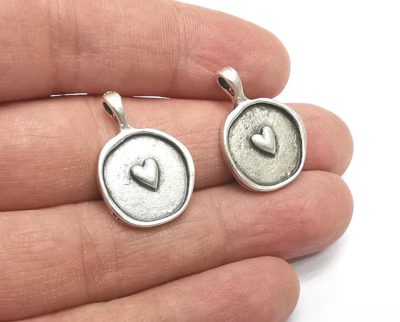 2 Heart Charms Antique Silver Plated Charm (24x17mm) G27351