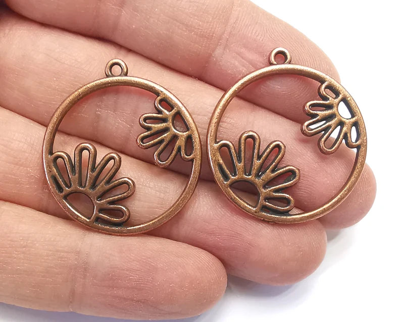 2 Flower Charms Antique Copper Plated Charms (30mm) G27241
