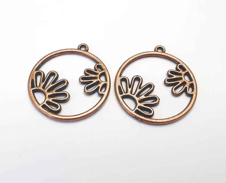 2 Flower Charms Antique Copper Plated Charms (30mm) G27241