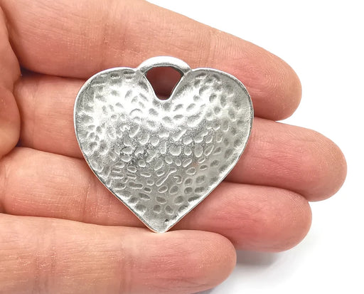Heart Hammered Silver Pendant Antique Silver Plated Pendant (41x41mm) G27353