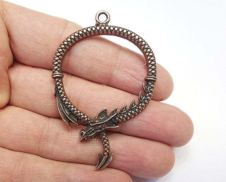 2 Dragon Charms Pendant Antique Copper Plated Charms (64x42mm) G27238