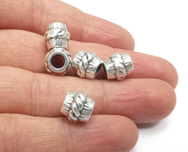 4 Silver Twisted Rondelle Beads Antique Silver Plated (10x10mm) G27365