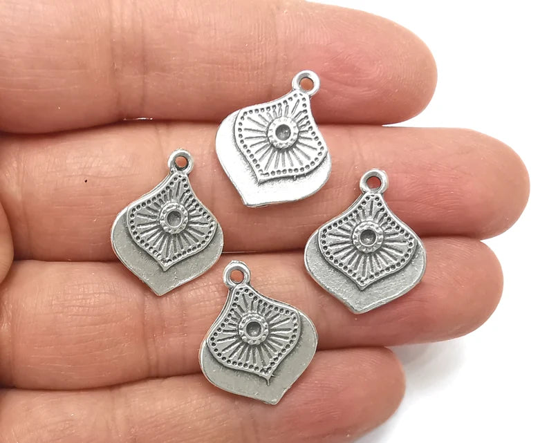 4 Ethnic Silver Charms Antique Silver Plated Charms (22x18mm) G27400