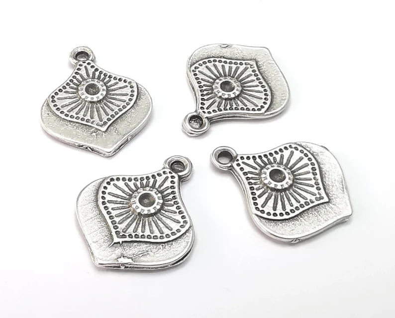 4 Ethnic Silver Charms Antique Silver Plated Charms (22x18mm) G27400