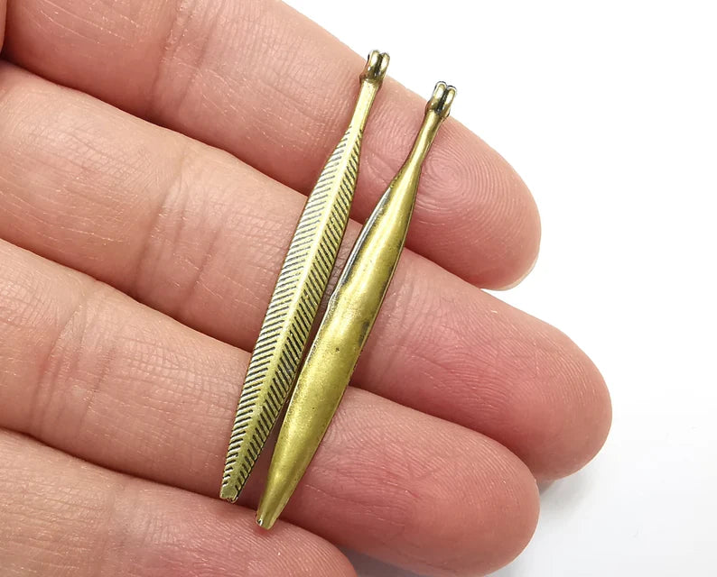 4 Ribbed Spike Charms Antique Bronze Plated Charms (54x5mm) G27410