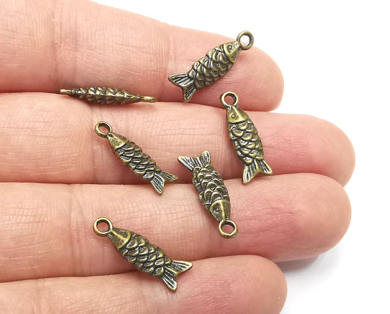 10 Fish (Double Sided) Charms Antique Bronze Plated Charms (19x6mm) G27408