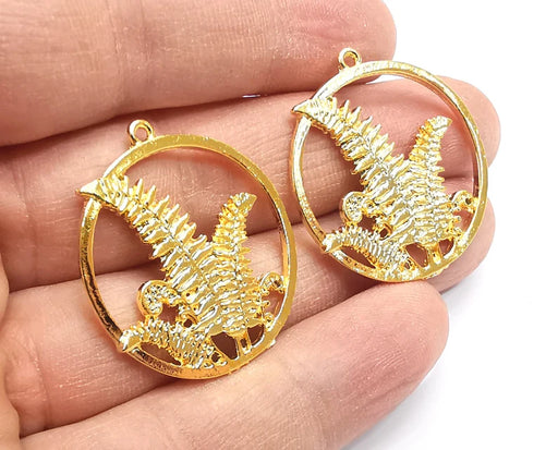 2 Fern Charms Shiny Gold Plated Charms (34x31mm) G27247
