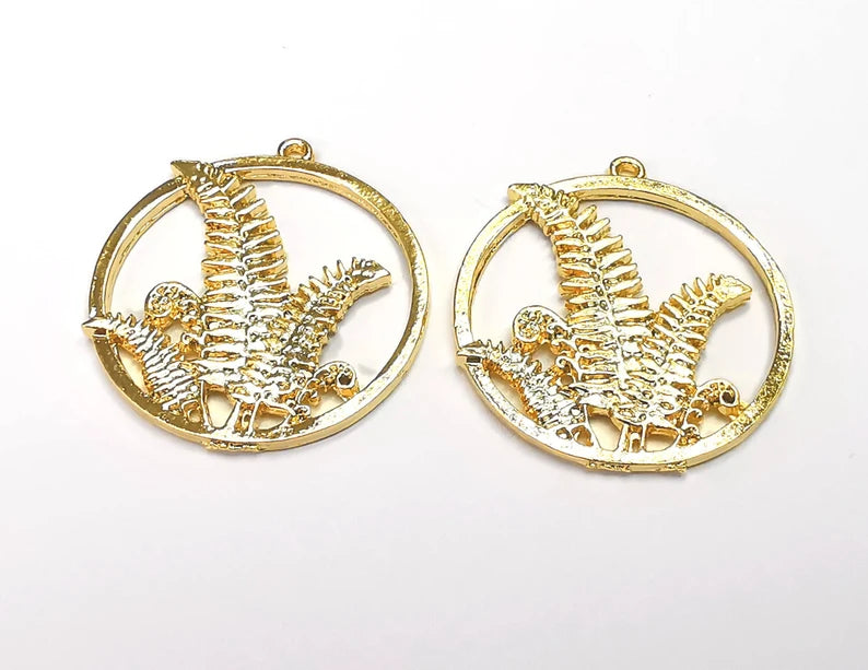 2 Fern Charms Shiny Gold Plated Charms (34x31mm) G27247