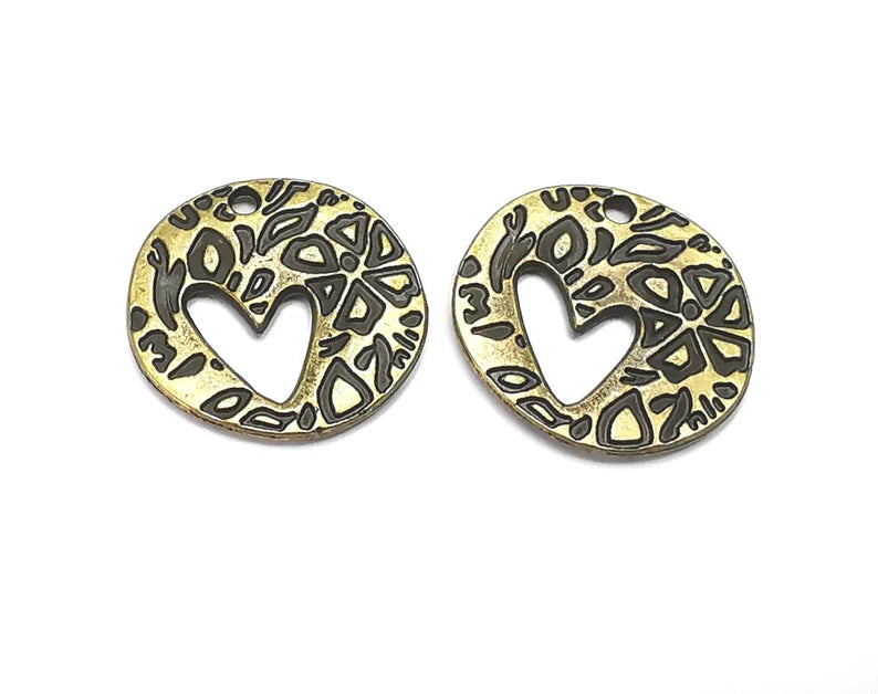 4 Heart Love Charms (Double Sided) Antique Bronze Plated Charms (21mm) G27249