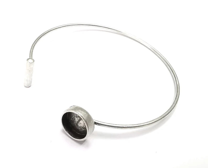 Rod Bracelet Blank Resin Cuff Dry Bezel Cabochon Base Adjustable Antique Silver Plated Brass (10mm Blank) G27250