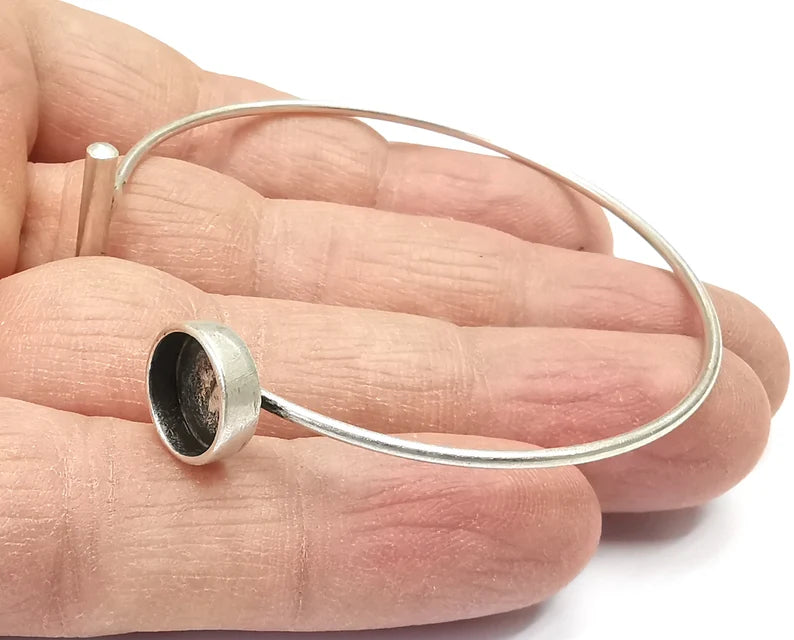 Rod Bracelet Blank Resin Cuff Dry Bezel Cabochon Base Adjustable Antique Silver Plated Brass (10mm Blank) G27250