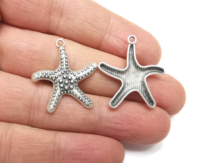 5 Starfish Charms Antique Silver Plated Charms (28x26mm) G27390