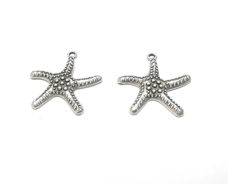 5 Starfish Charms Antique Silver Plated Charms (28x26mm) G27390