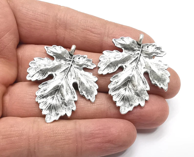 2 Leaf Charms Antique Silver Plated Charms (38x34mm) G27393