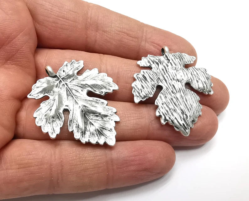 2 Leaf Charms Antique Silver Plated Charms (38x34mm) G27393