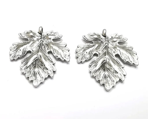 2 Leaf Charms Antique Silver Plated Charms (38x34mm) G27393