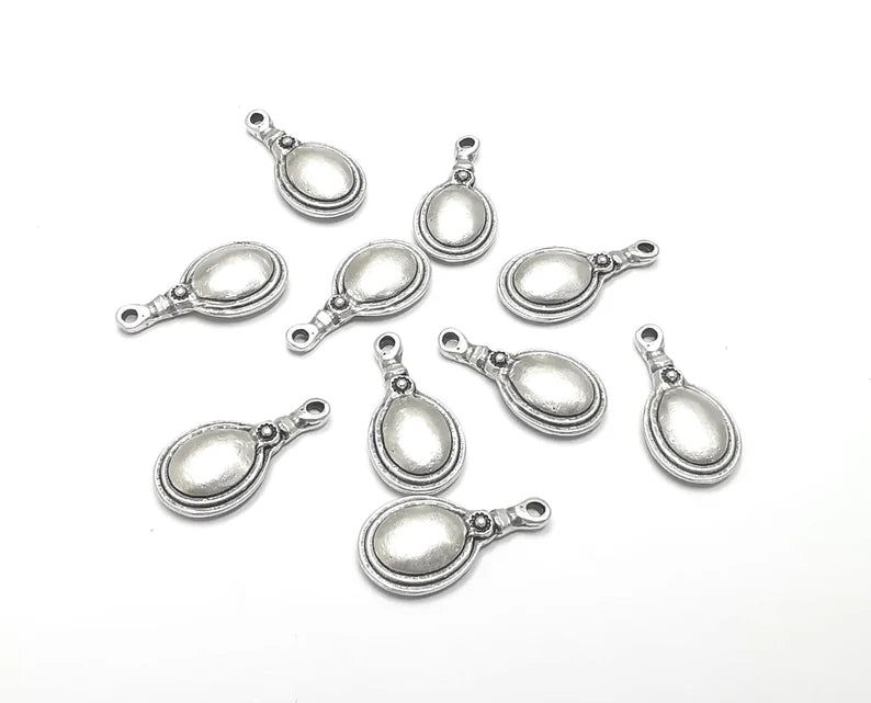 5 Ethnic Silver Charms Antique Silver Plated Charms (20x10mm) G27394