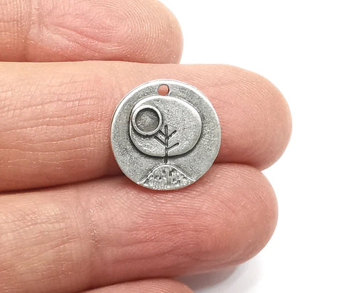 5 Sapling Branch Plant Charms Blank Bezel Setting Antique Silver Plated Charms (15mm) G27396