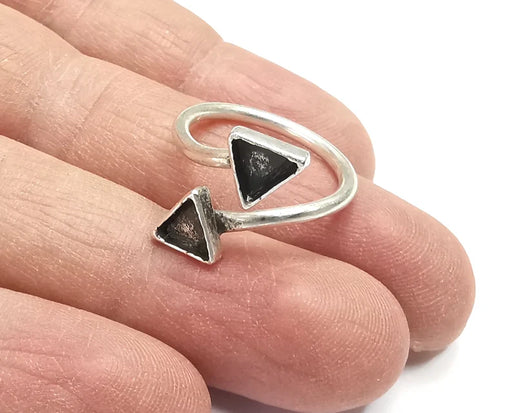 Triangle Silver Ring Setting Blank Cabochon Mounting Adjustable Ring Base Bezel Antique Silver Plated Brass (6mm Blanks ) G27258