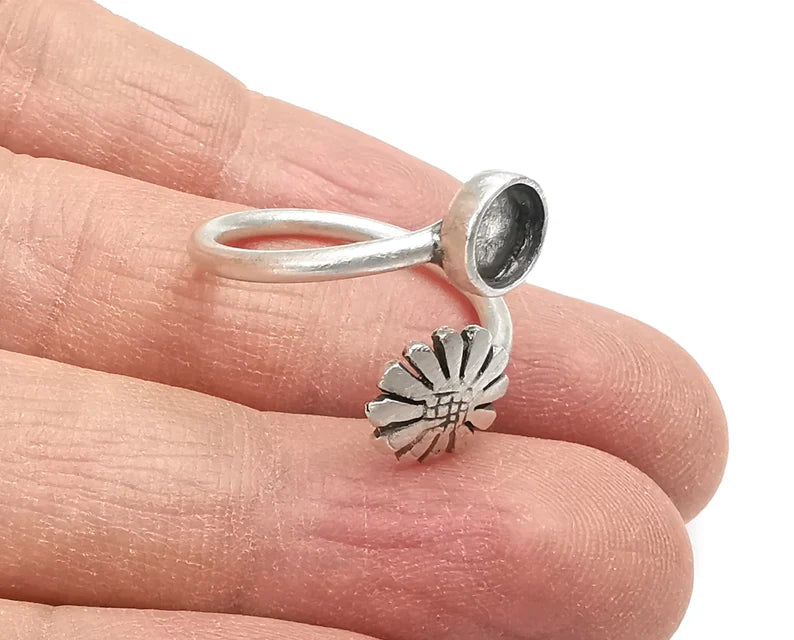 Flower Wrap Ring Blanks Ring Setting Cabochon Mounting Adjustable Ring Base Bezel Antique Silver Plated Brass (6mm Blanks) G27259