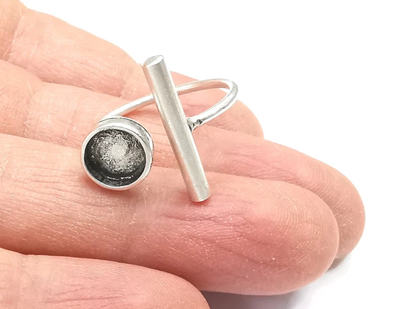 Ring Blanks Silver Rod Round Ring Setting Cabochon Mounting Adjustable Ring Base Bezel Antique Silver Plated Brass (8mm blank) G26385