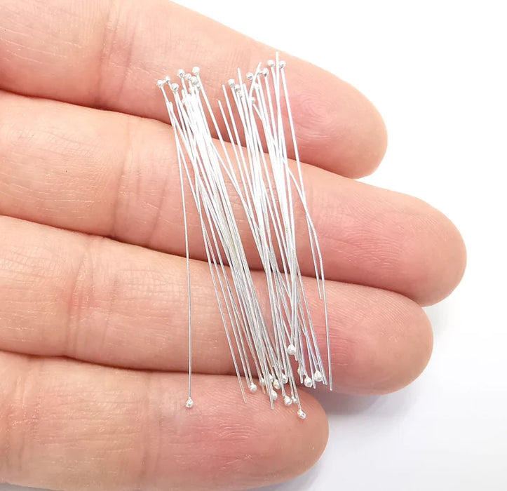 10 Pcs Sterling Silver Ball Head Pins, 2'', 28ga Extra Thin Long Pin (Length 2inch-50mm) (Thickness 0.32mm - 28 Gauge) 925 Silver Pin G30003