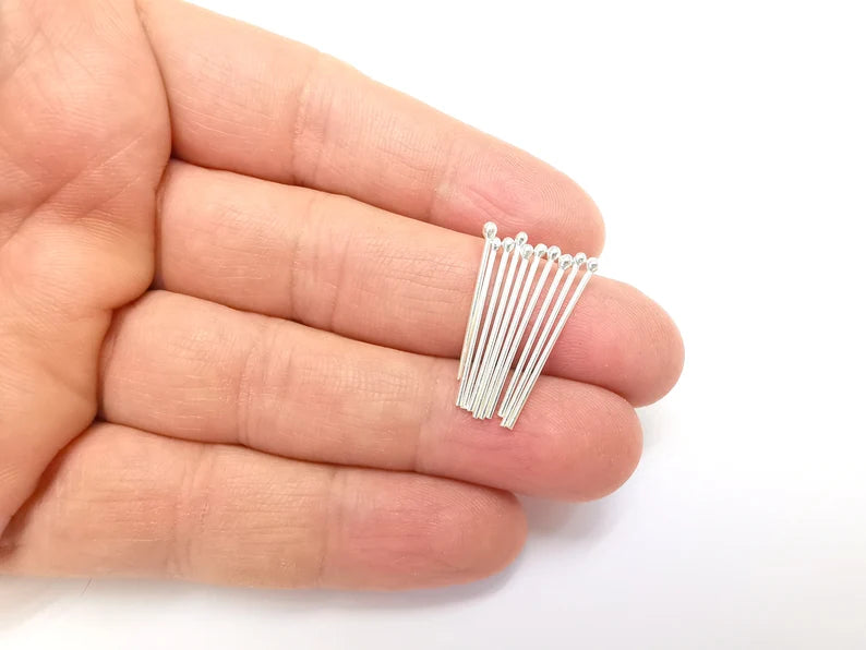 10 Sterling Silver Ball Head Pins 1'', 18ga (Length 1 inch- 25mm) (Thickness 1mm - 18 Gauge) 925 Silver Ball Head pin Findings G30220
