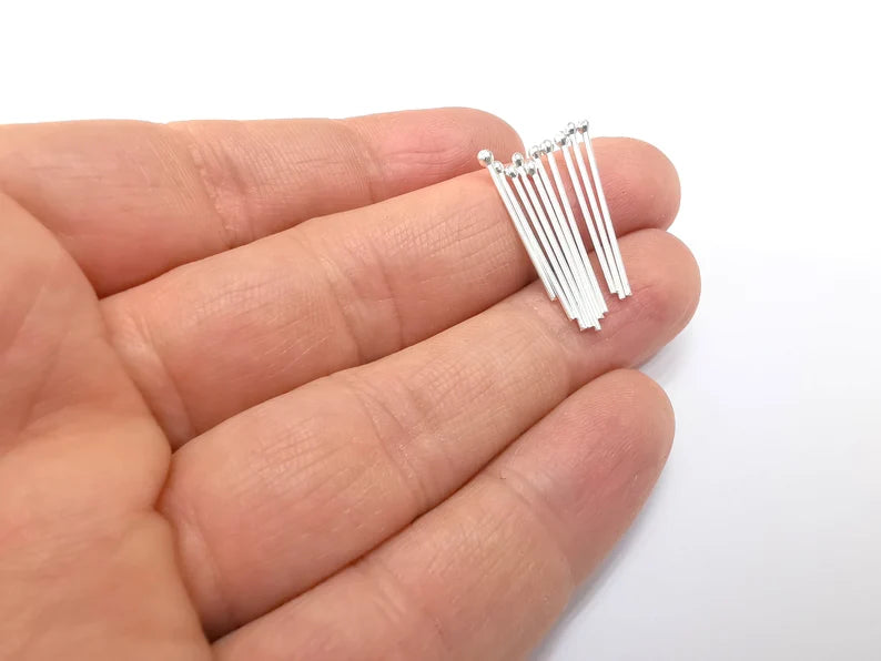 10 Sterling Silver Ball Head Pins 1'', 18ga (Length 1 inch- 25mm) (Thickness 1mm - 18 Gauge) 925 Silver Ball Head pin Findings G30220
