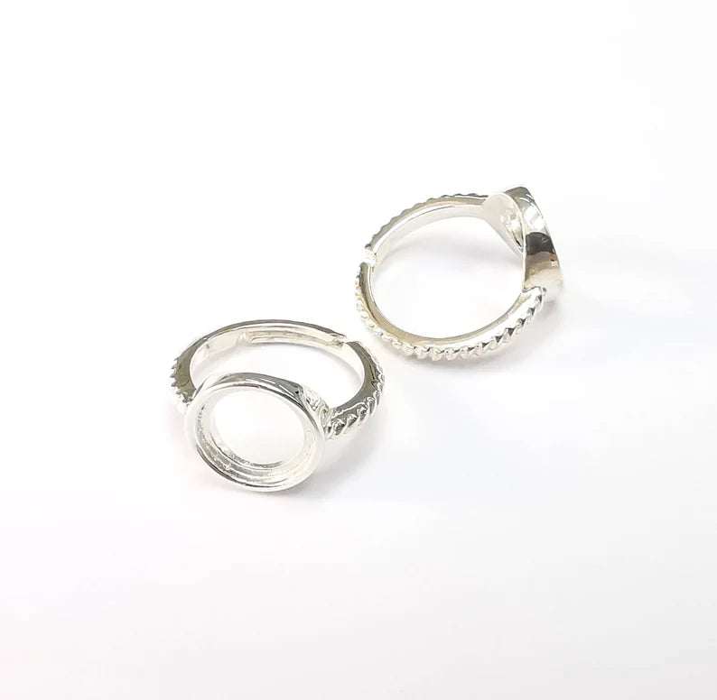 Sterling Silver Ring Blank Bezel 925 Silver Ring Setting Solid Silver Ring Cabochon Ring Mounting Adjustable Ring Base (10mm round) G30093