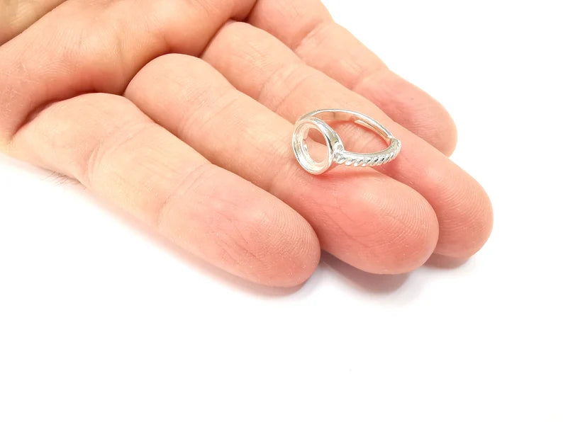 Sterling Silver Ring Blank Bezel 925 Silver Ring Setting Solid Silver Ring Cabochon Mounting Adjustable Ring Base (8mm round) G30355