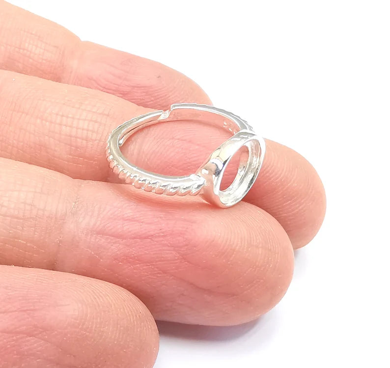 Sterling Silver Ring Blank Bezel 925 Silver Ring Setting Solid Silver Ring Cabochon Mounting Adjustable Ring Base (8mm round) G30355