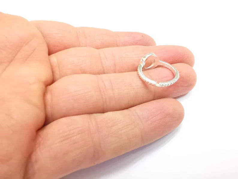 Sterling Silver Ring Blank Bezel 925 Silver Ring Setting Solid Silver Ring Cabochon Mounting Adjustable Ring Base (8mm round) G30355