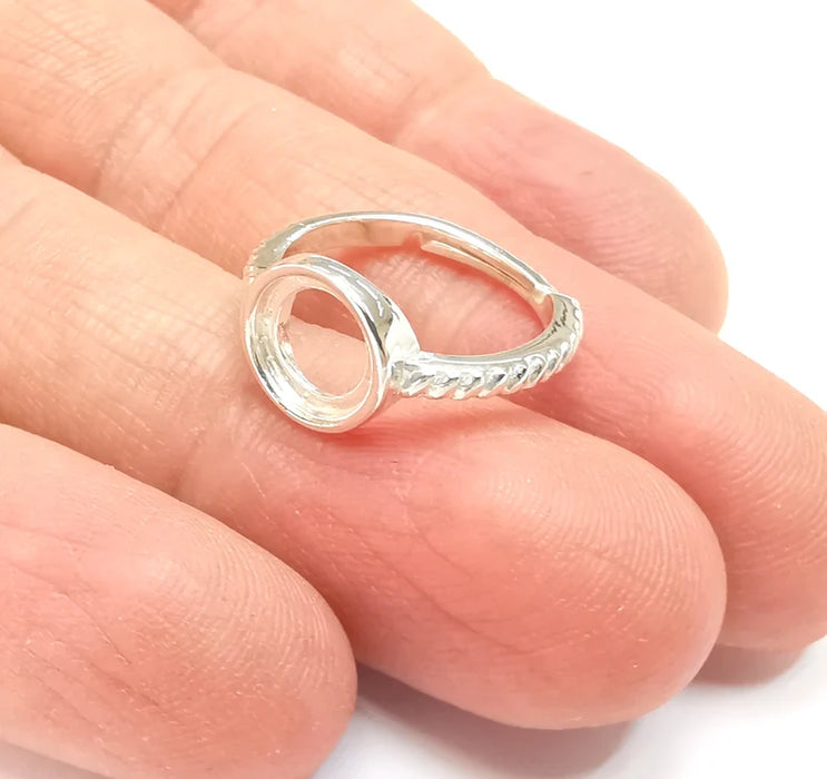 Sterling Silver Ring Blank Bezel 925 Silver Ring Setting Solid Silver Ring Cabochon Mounting Adjustable Ring Base (8mm round) G30355