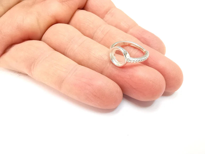 Sterling Silver Ring Blank Bezel 925 Silver Ring Setting Solid Silver Ring Cabochon Mounting Adjustable Ring Base (8mm round) G30355