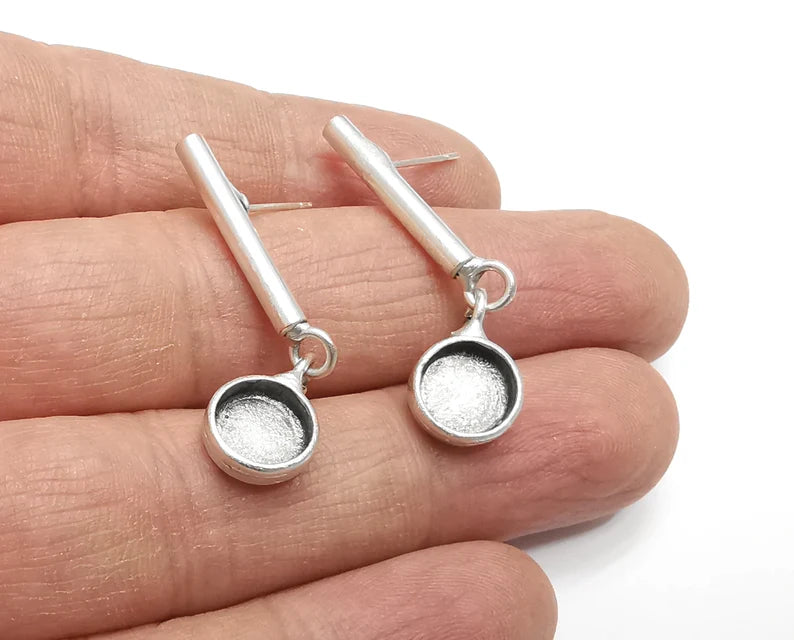 Rod Stud Silver Earring Set Base Wire Antique Silver Plated Brass Earring Base (8mm blank) G27423