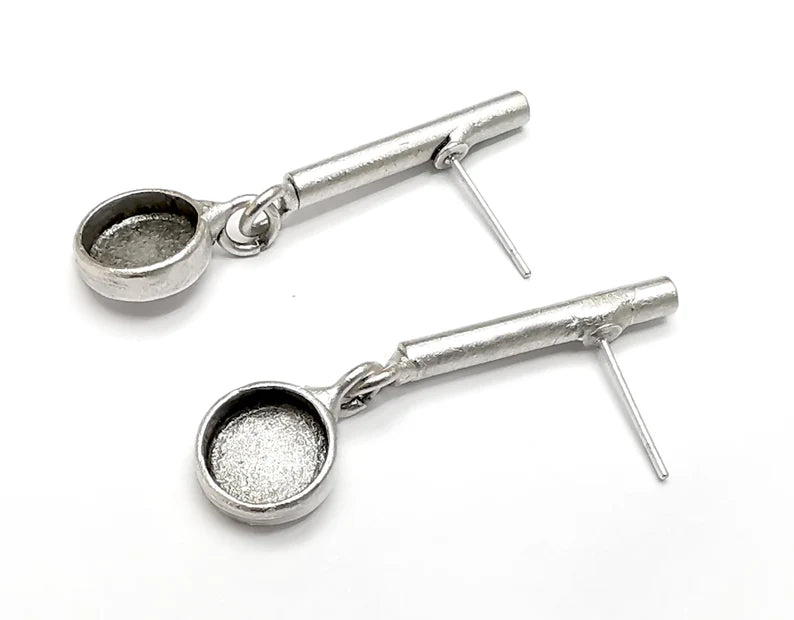 Rod Stud Silver Earring Set Base Wire Antique Silver Plated Brass Earring Base (8mm blank) G27423